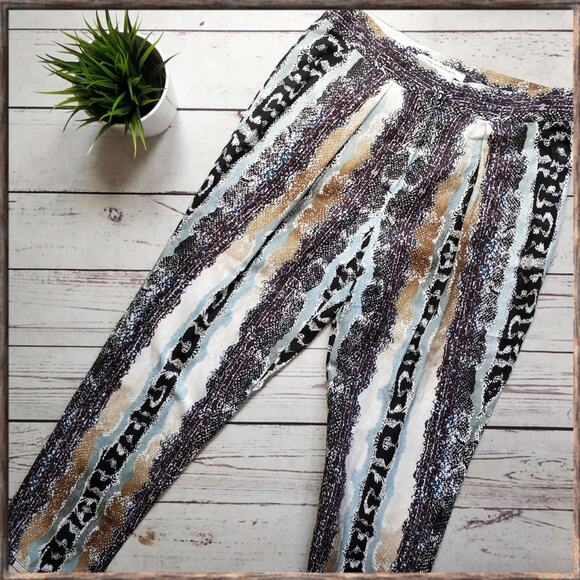 DIANE VON FURSTENBERG Atlas Snake Print Silk/Linen Brown Tan Loose Pants, 6 - Picture 1 of 8